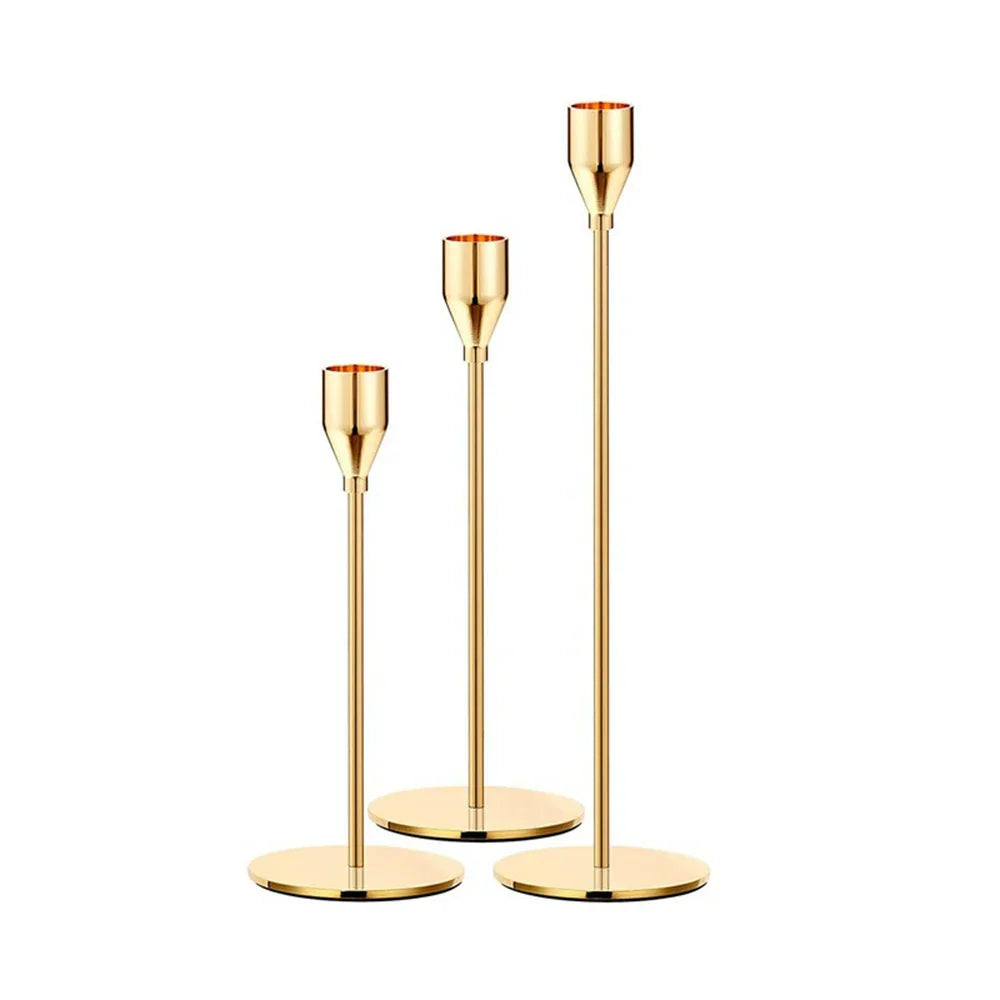 3Pcs/Set Chinese Style Metal Candle Holders Simple Golden