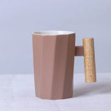Nordic Wooden Handle Ceramic Porcelain Mug Coffee Cups