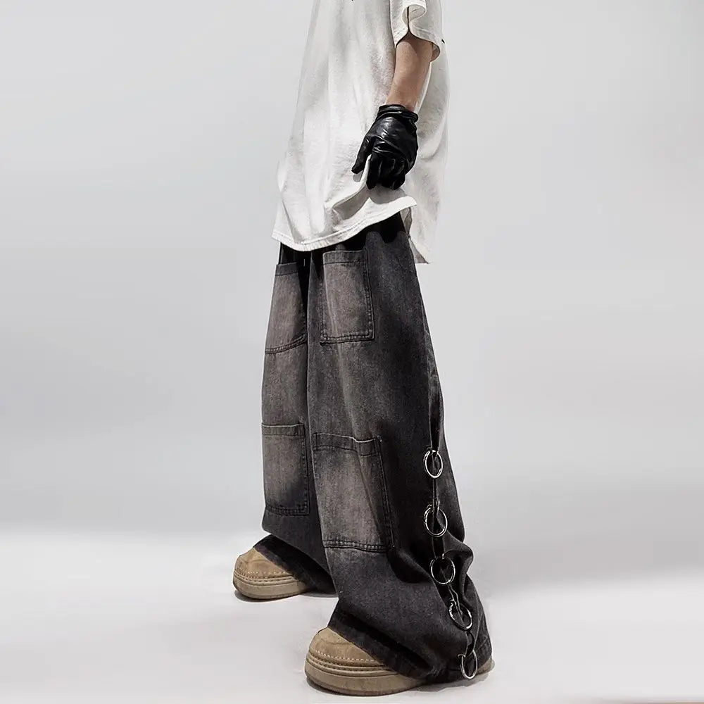 American Style Oversized Pocket Retro Baggy Jeans Men