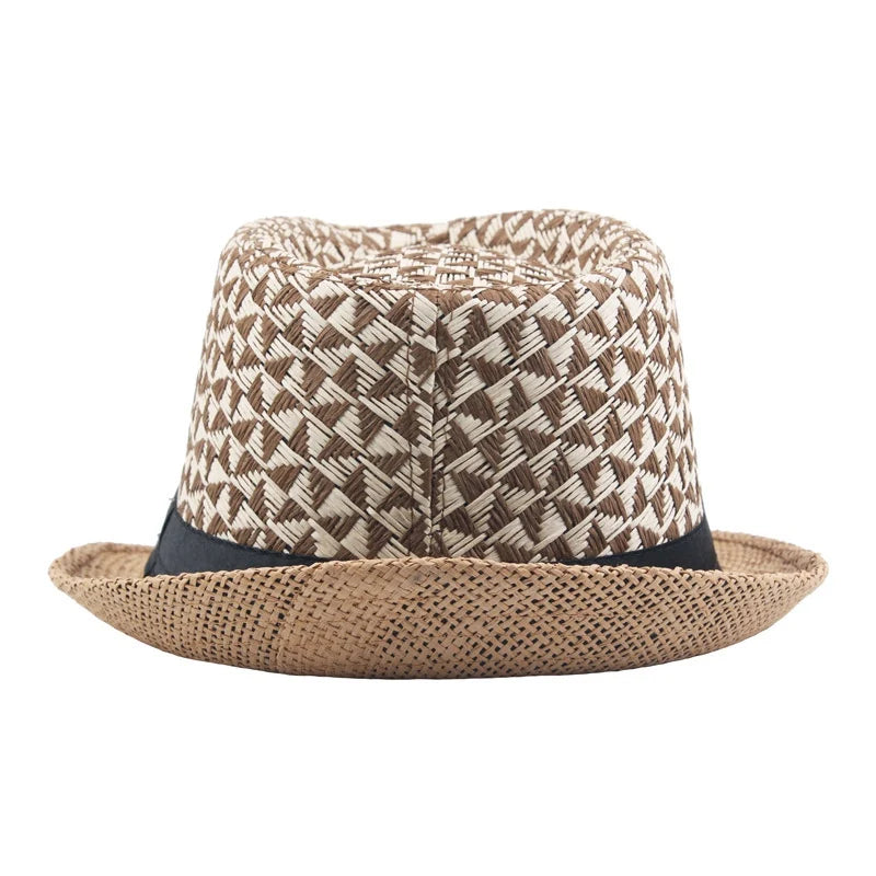 Stitching Color Geometry Shade Men Straw Hat Spring