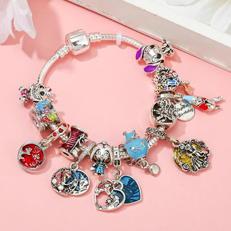 Cute Enamel Disney Princess Dress Charms Bracelet Women