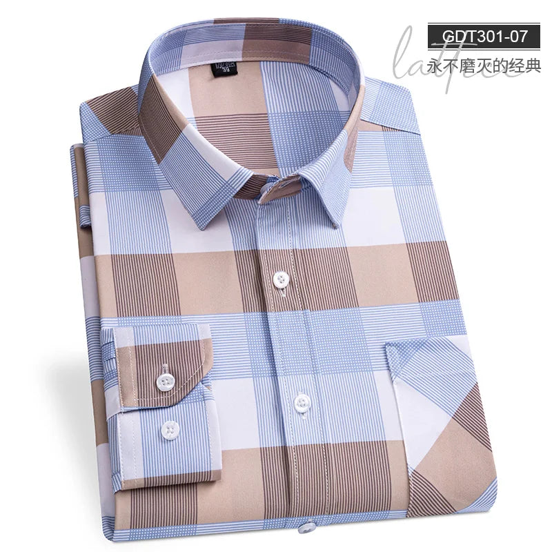 Men's Fashion Shirts Casual Slim Plaid Striped Men