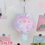 Squeak Long Tailed Cat Plush Keychain Cartoon Cute