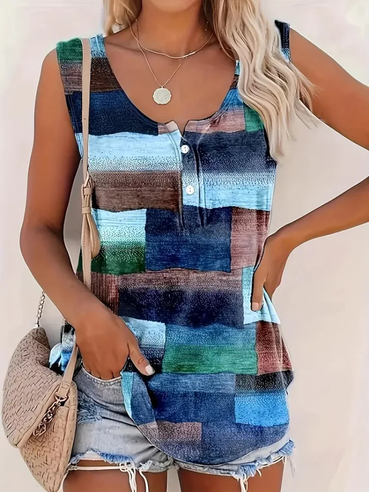 Plus Size Geometric Print Sleeveless Tank Tops Camis