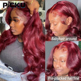 99J Red Lace Front Human Hair Wigs Burgundy