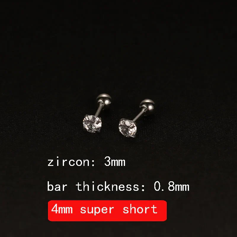 2PCS 4mm Short Ear Studs Earring Outside Upper