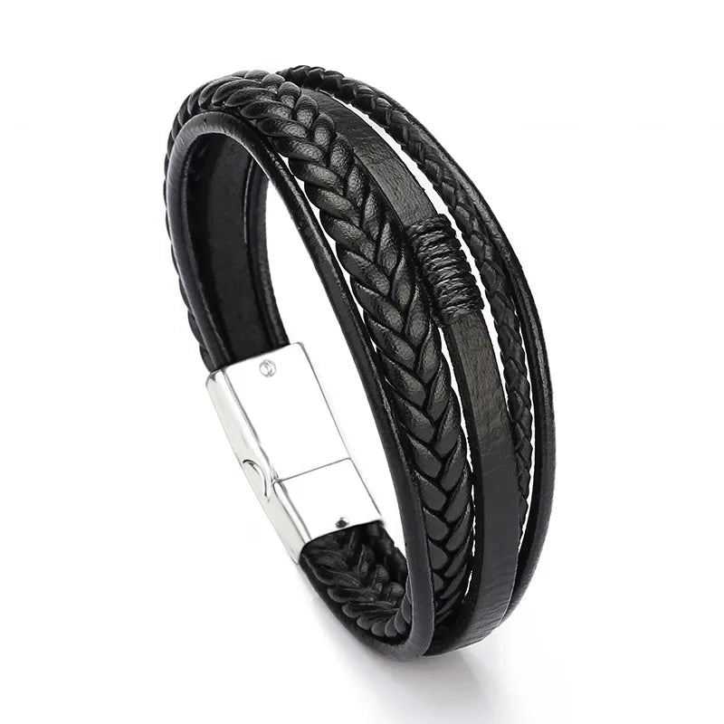 Trendy Leather Bracelets For Men Multilayer Braided Rope