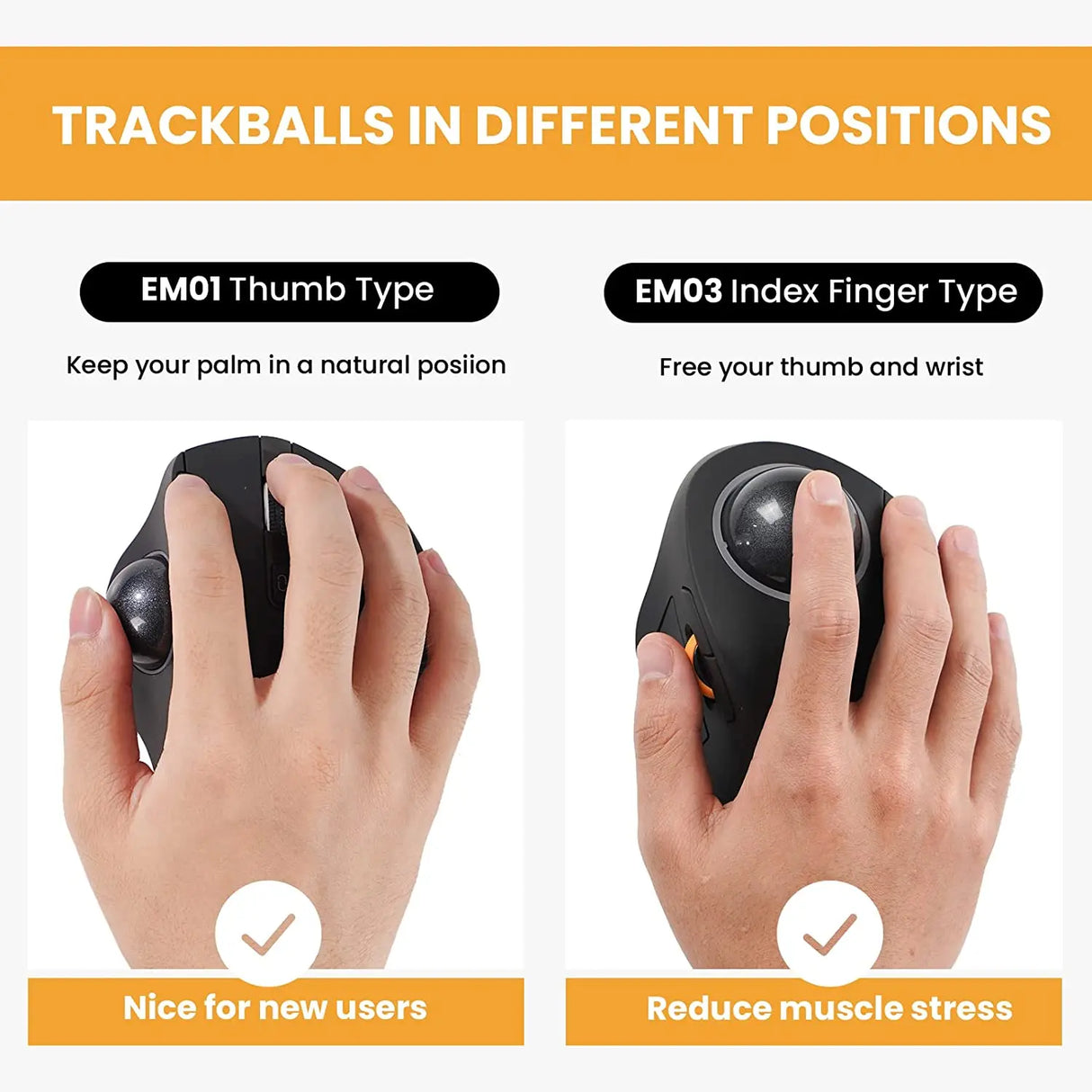 ProtoArc EM03 Wireless Bluetooth Trackball Mouse Rechargeable Ergonomic