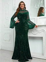 Plus Size Evening Dresses Fashion Women Sequins Mesh
