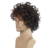 Brown Curly Wig for Men Short Synthetic Hair