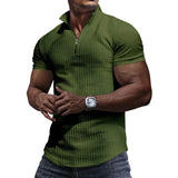 Fashion Waffle Plaid Stand Collar Polo Shirt Men
