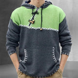 Winter Clothing Men's Patchwork Knitted Hooded Pullover Sweater