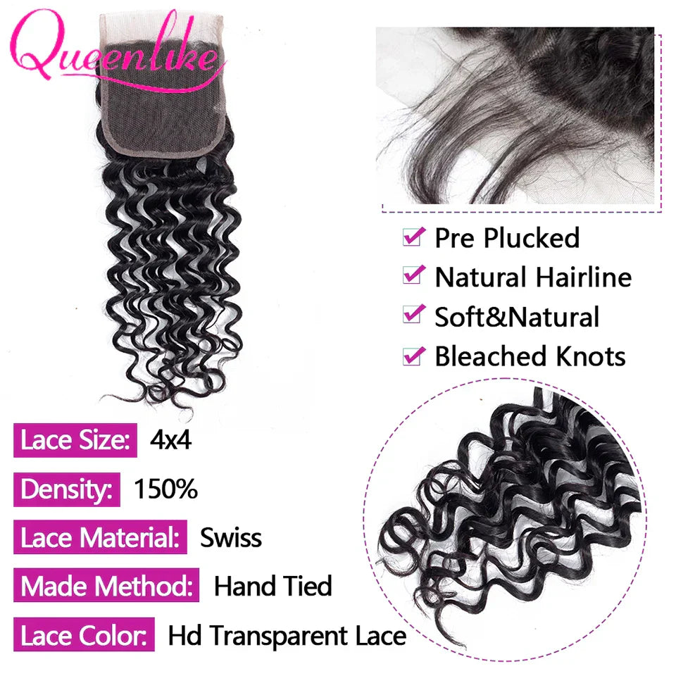 4x4/5x5/6x6 Lace Closure with Bundles Deep Wave Human