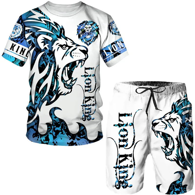 2023 Men T-shirt Set Tracksuit Training Wear Lion