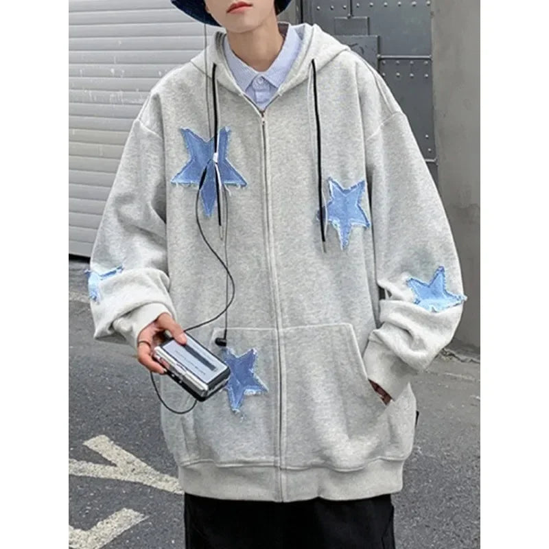 Men's Star Patch Zip Up Hoodie for Men