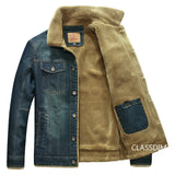 Men Denim Jackets Winter Coats Fleece Warm Jeans