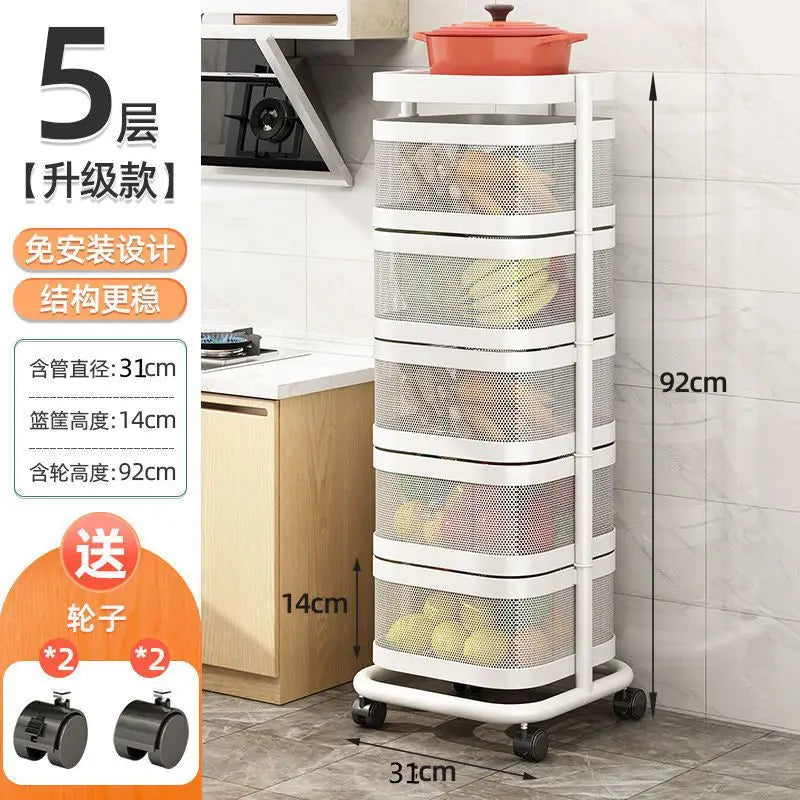 Kitchen 5 Tier Rolling Utility Cart Fruit Storage