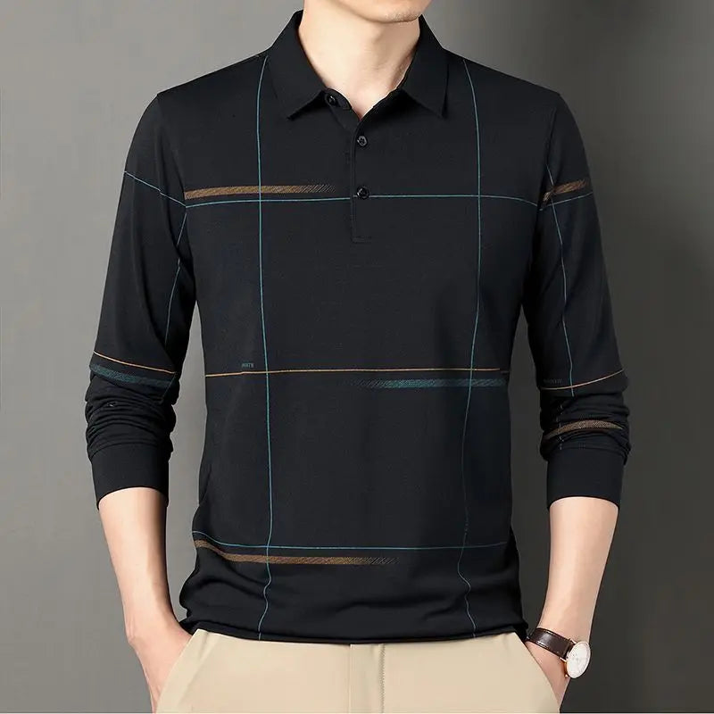 Streetwear Fashion Men Striped Polo Shirts Spring Autumn