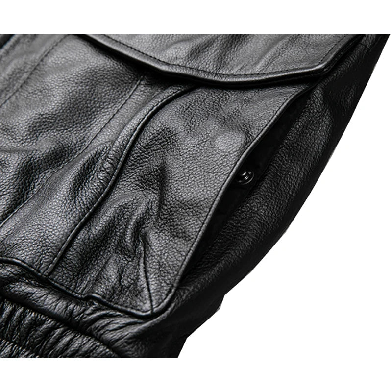 Removable Natural Fur Collar Genuine Cow Leather Jacket