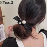 Fashion Seamless Black Hair Ties Rope Simple Pearl
