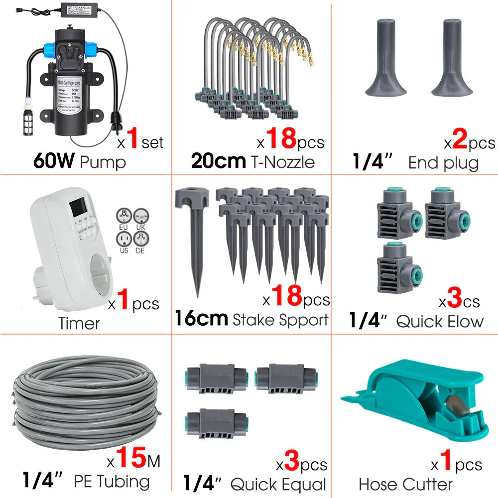 60W Self-Priming Pressurize Pump Mist Nozzle Watering System