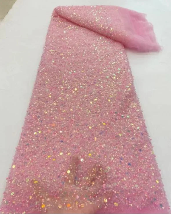 Heavy silver Sequins Lace Fabric With Bead Sequins