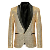 Shiny Gold Sequin Glitter Embellished Blazer Jacket Men