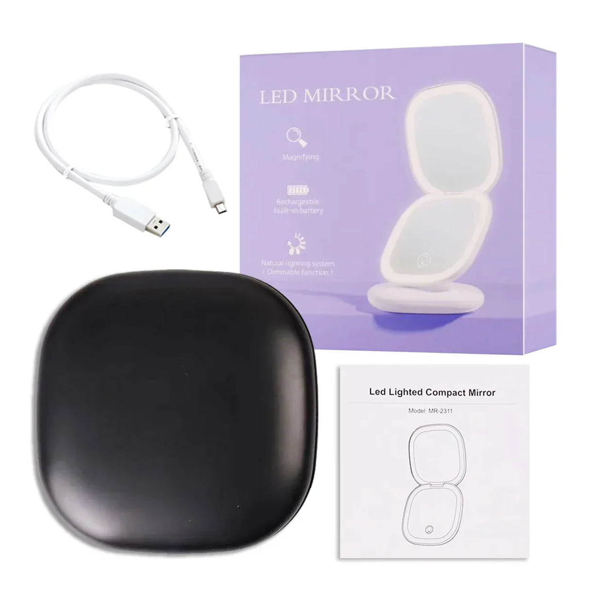 Mini Compact Led Makeup Mirror With Light 5X