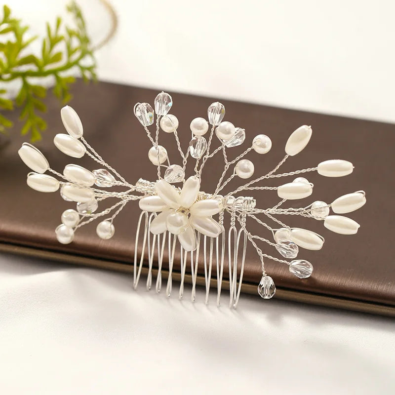 Crystal Pearl Hair Comb Clip Hairpin For Women