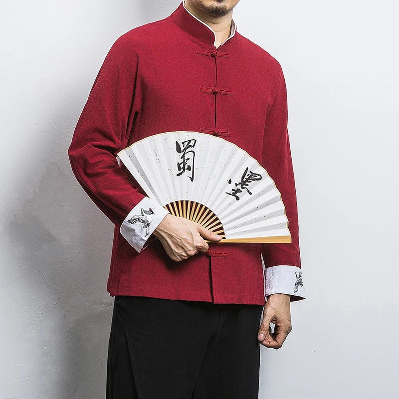 Spring Crane Embroidery Top Traditional Chinese Clothing for