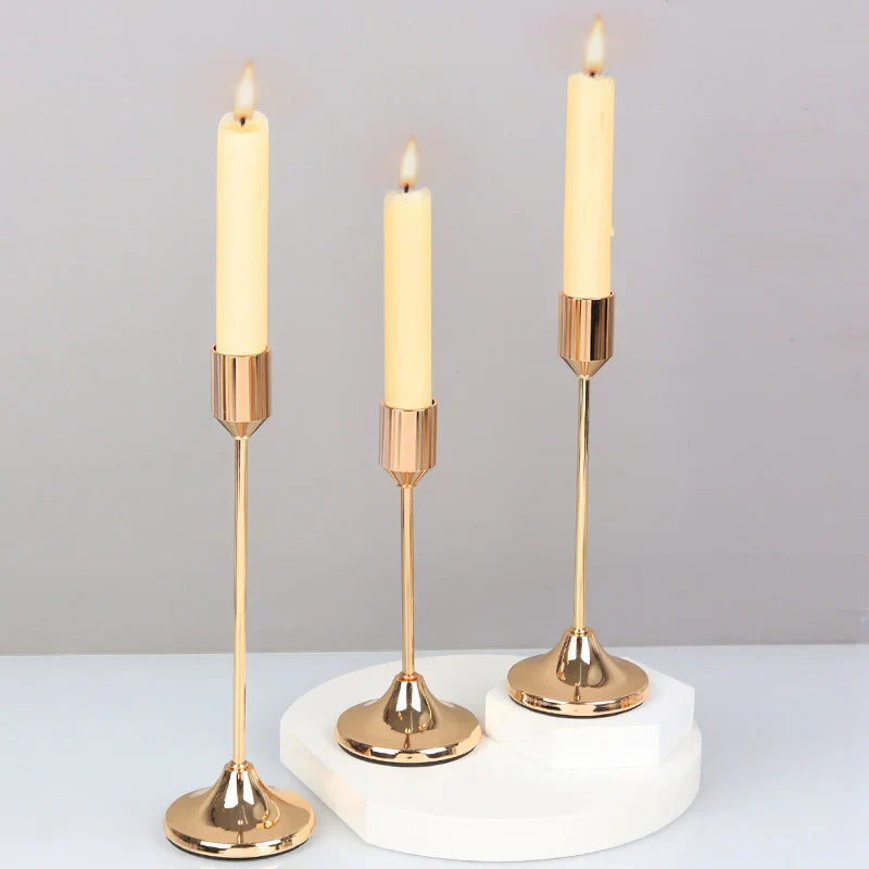 3Pcs/Set Chinese Style Metal Candle Holders Simple Golden