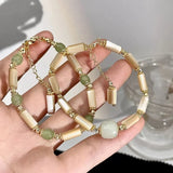 New Design Imitation Jade Stone and Bamboo Joint Shaped Beaded Bracelet For Women‘s Advanced Fashion Wrist Accessories Jewelry