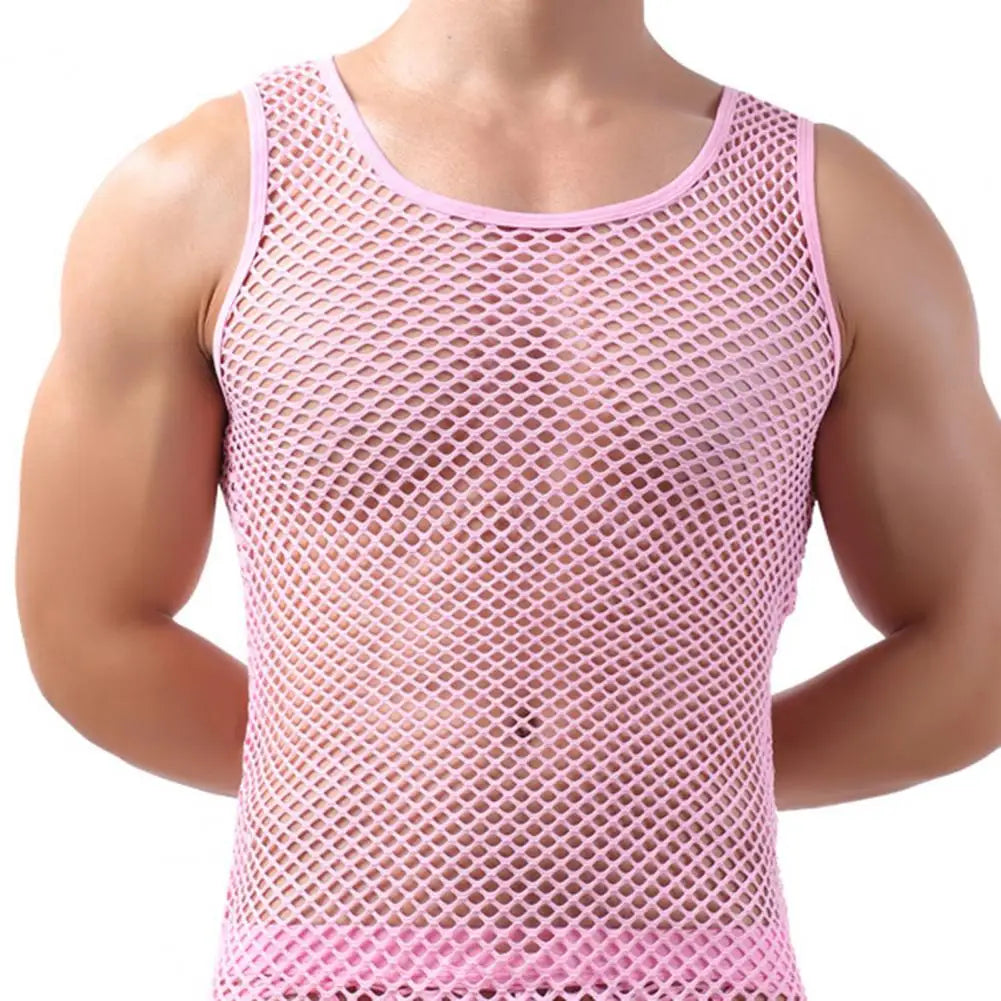 Fishnet Men Sexy Mesh Tank Tops Transparent Sleep