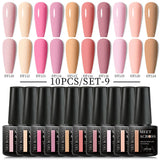 10Pcs Nude Glitter Gel Nail Polish Set Purple