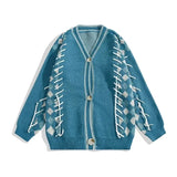 Men Casual Sweater Set Vintage Checkerboard Cardigan+Striped Long