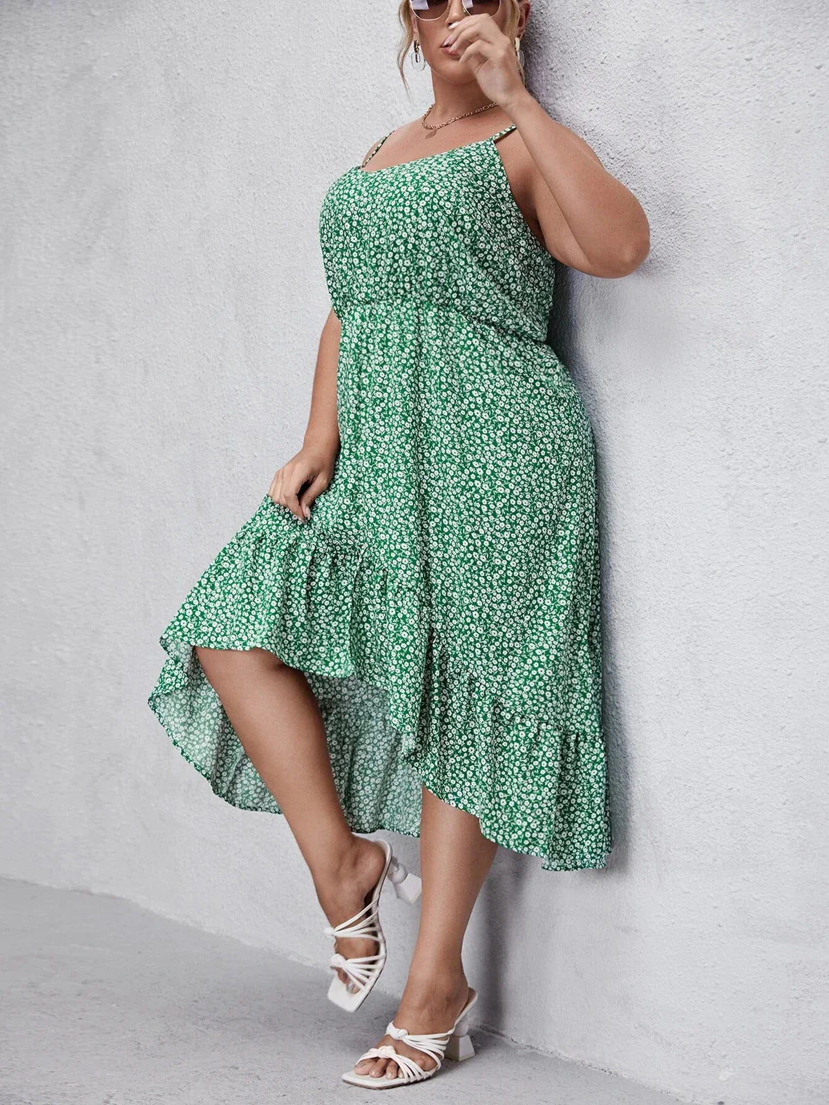 Plus Size Elegant Summer Sleeveless Ruffle Hem Party