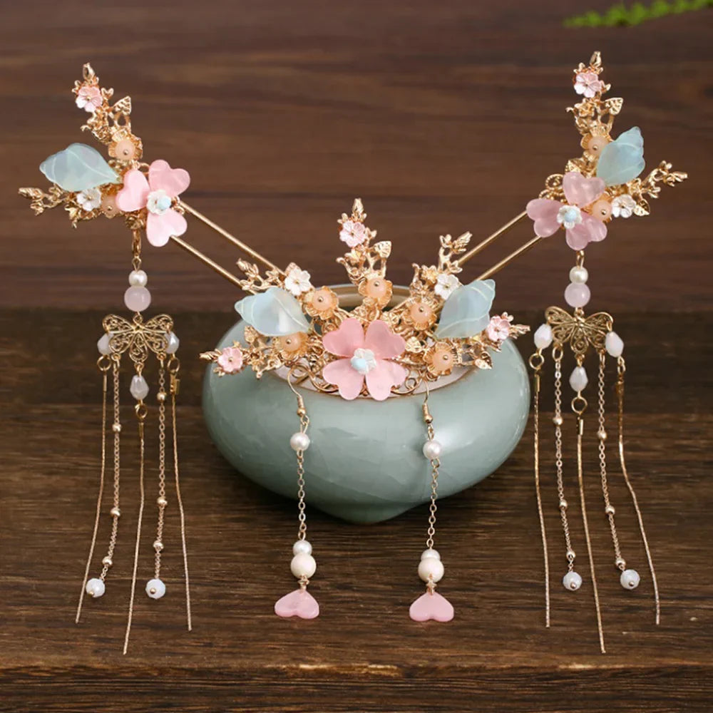 Chinese Hanfu Hair Accessories Set Long Fringed Vintage
