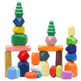 Montessori Rainbow Wooden Stone Stacking Blocks Stapelstenen Balans