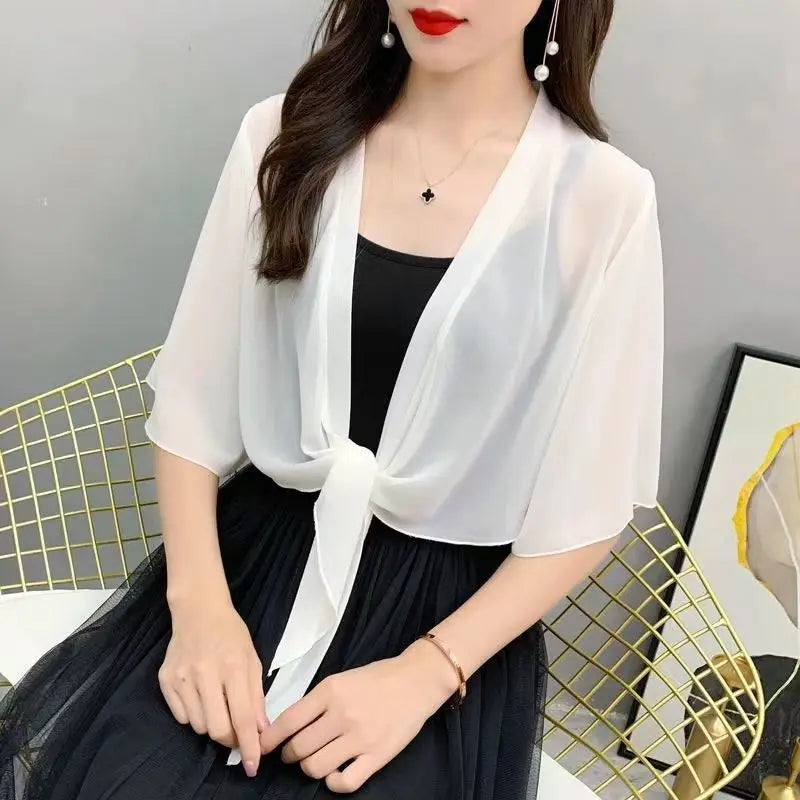 Korean Solid Chiffon Transparent Sunscreen Shawl Female Summer