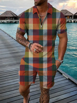 Vintage 3D Print Men Polo shirts 2pcs Set