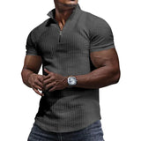 Fashion Waffle Plaid Stand Collar Polo Shirt Men