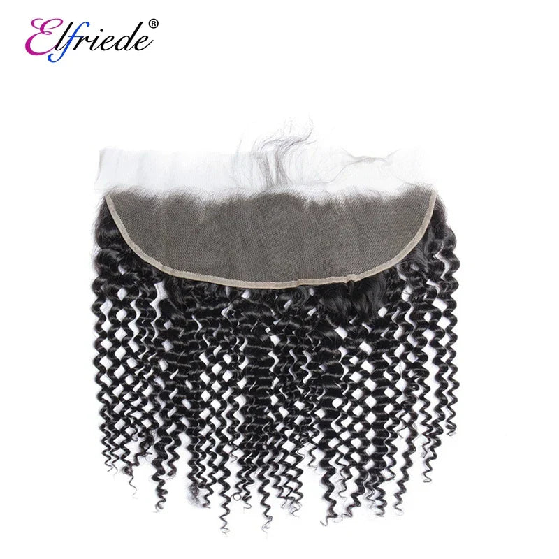 Elfriede Natural Black Kinky Curly Bundles with Frontal