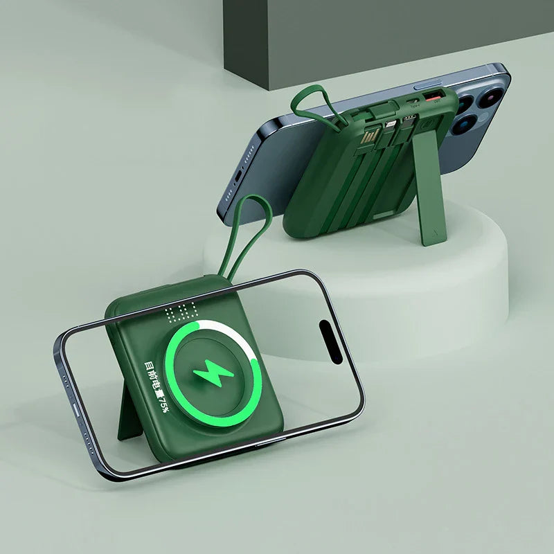 Magnetic Wireless Charger Magsafe Powerbank Built in Cable