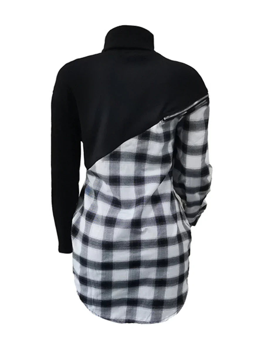 LW Plus Size Plaid Print Hollow-out Dress Women