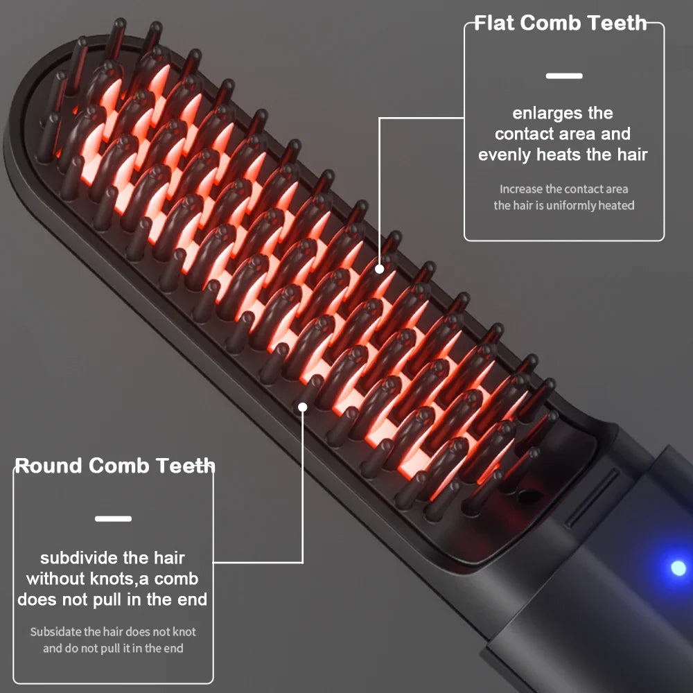 Cordless Beard Straightener for Men Hair Straightener Brush