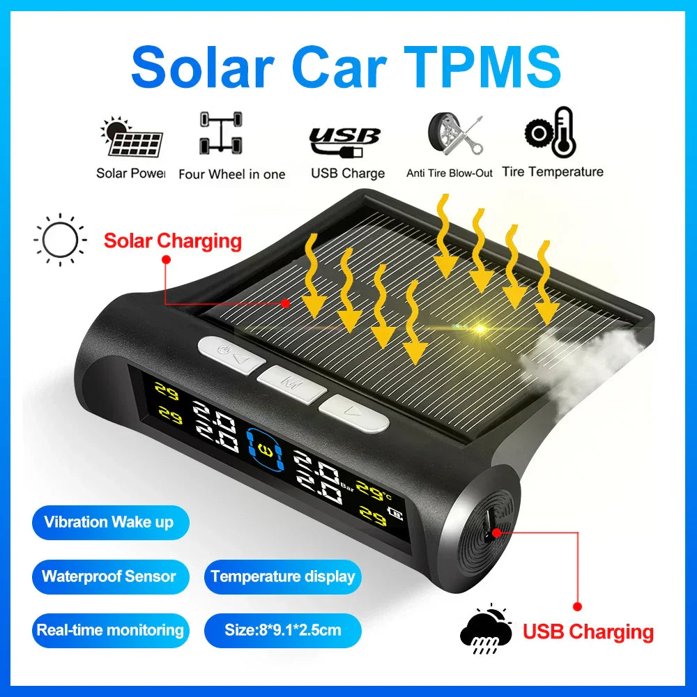 4 External Sensors Car Solar Power TPMS Tire