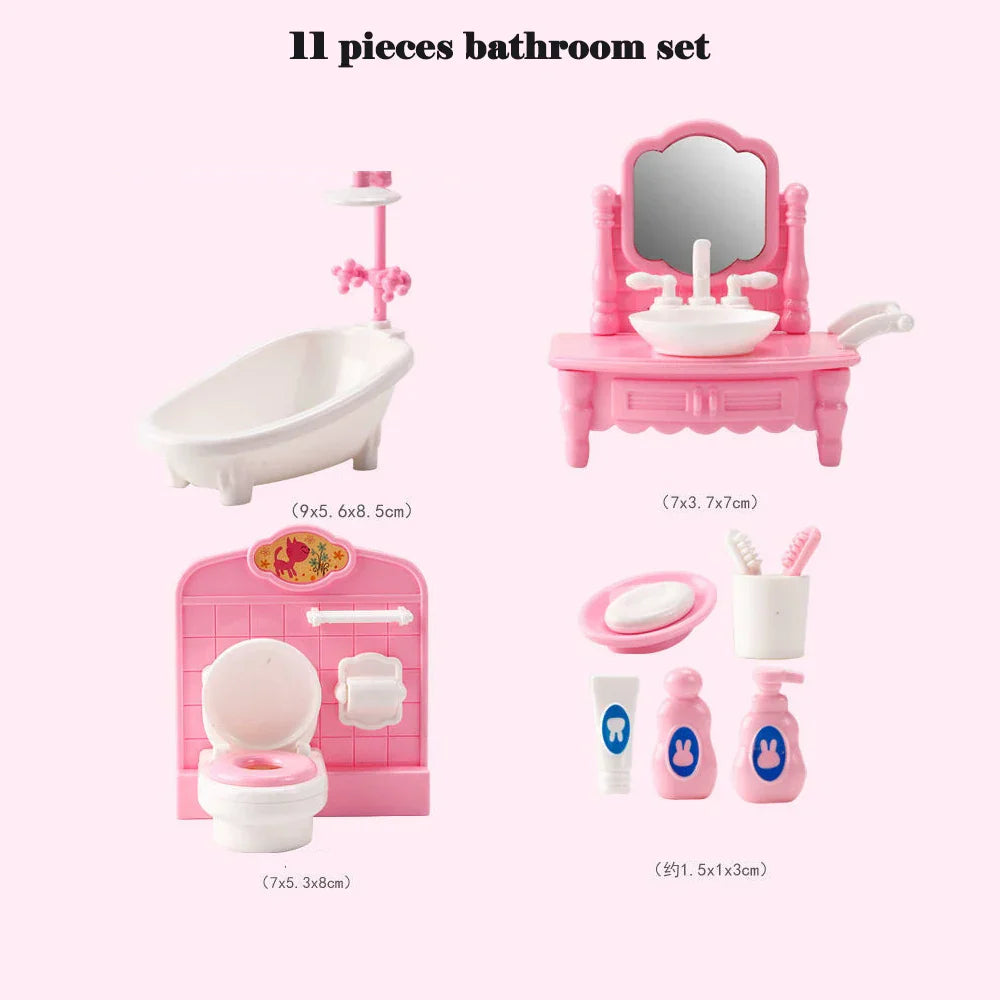 33 Items/lot Cute Pink Miniature Dollhouse Furniture Accessories