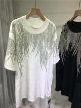 L4XL Plus Size Tops Rhinestone Graphic Tshirts Luxury