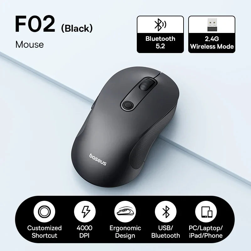 Baseus F02 Wireless Mouse Bluetooth 5.2 2.4G 4000DPI