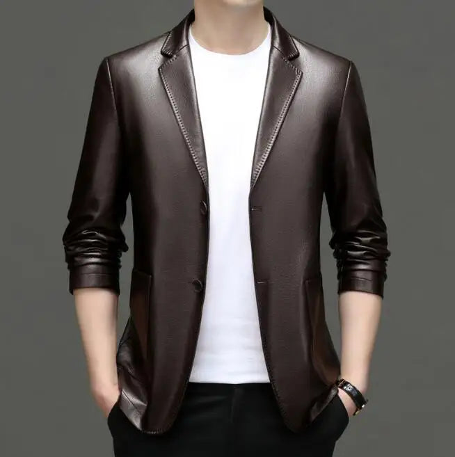 High Quality Men's Suit Leather Coat Spring and